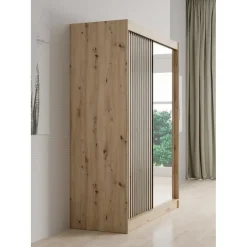 Meubella - Kledingkast Lisbon 2 - Eiken - 150 cm - Met spiegel