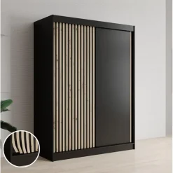 Schuifdeurkasten-Meubella - Kledingkast Lisbon - Zwart - 150 cm