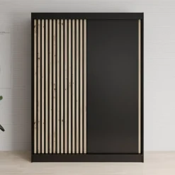 Schuifdeurkasten-Meubella - Kledingkast Lisbon - Zwart - 150 cm