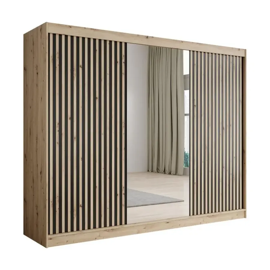 Meubella - Kledingkast Lisbon 2 - Eiken - 250 cm - Met spiegel