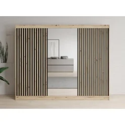 Meubella - Kledingkast Lisbon 2 - Eiken - 250 cm - Met spiegel