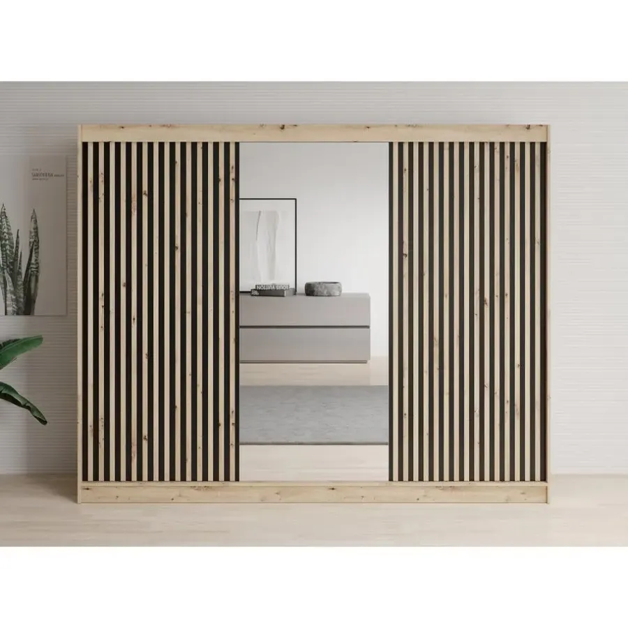 Meubella - Kledingkast Lisbon 2 - Eiken - 250 cm - Met spiegel