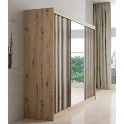 Meubella - Kledingkast Lisbon 2 - Eiken - 250 cm - Met spiegel