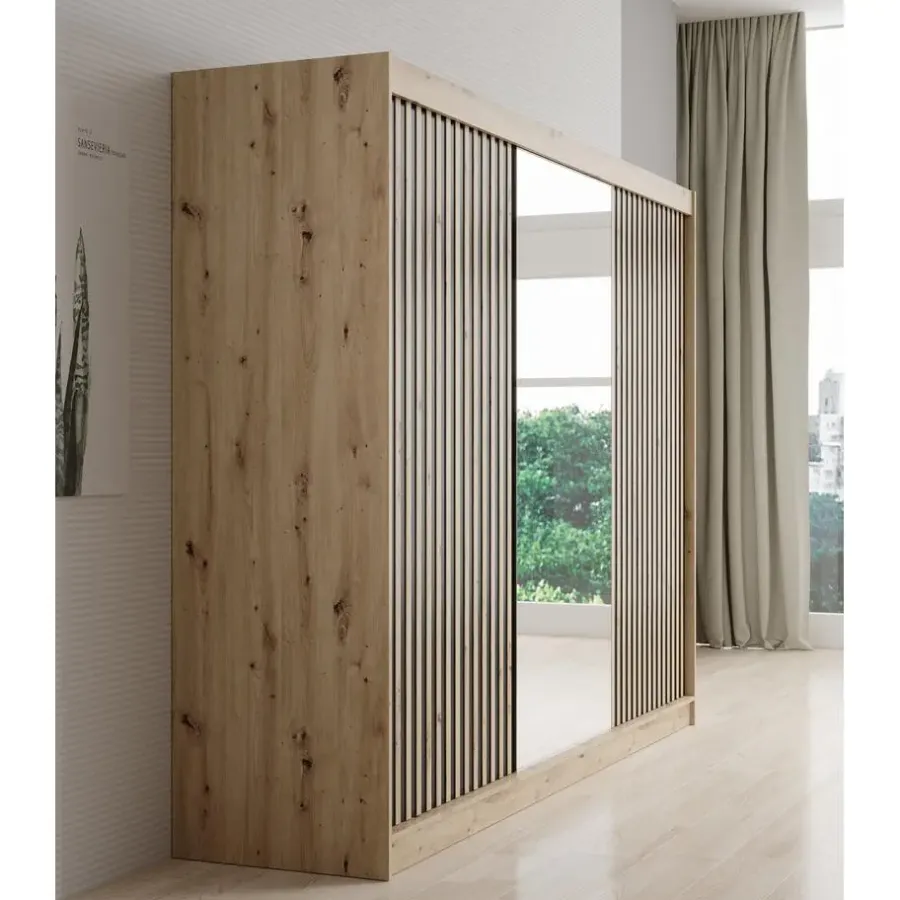 Meubella - Kledingkast Lisbon 2 - Eiken - 250 cm - Met spiegel