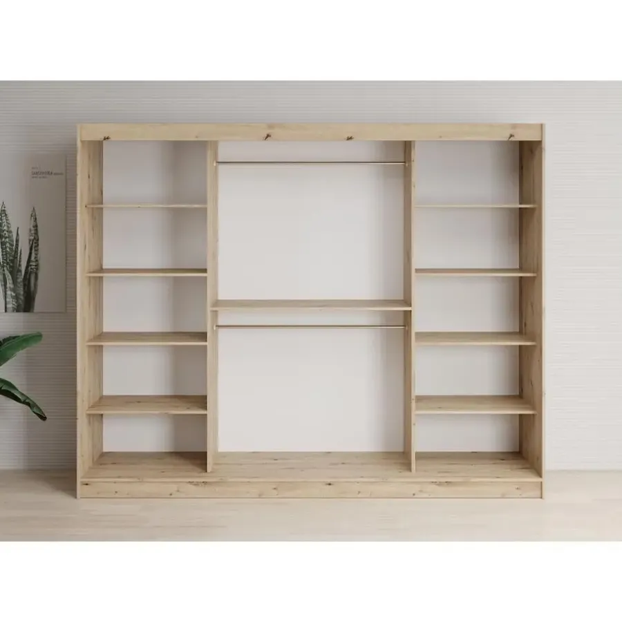 Meubella - Kledingkast Lisbon 2 - Eiken - 250 cm - Met spiegel