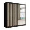 Schuifdeurkasten-Meubella - Kledingkast Lisbon 2 - Zwart - 200 cm - Met spiegel