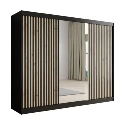 Meubella - Kledingkast Lisbon 2 - Zwart - 250 cm - Met spiegel