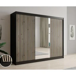 Meubella - Kledingkast Lisbon 2 - Zwart - 250 cm - Met spiegel