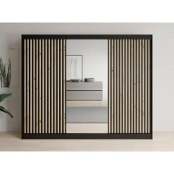 Meubella - Kledingkast Lisbon 2 - Zwart - 250 cm - Met spiegel