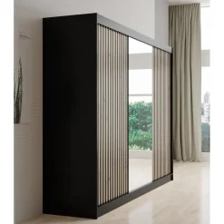 Meubella - Kledingkast Lisbon 2 - Zwart - 250 cm - Met spiegel