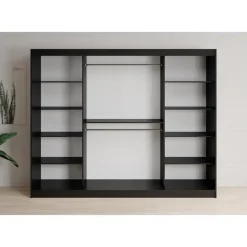 Meubella - Kledingkast Lisbon 2 - Zwart - 250 cm - Met spiegel