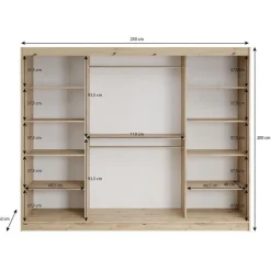 Meubella - Kledingkast Lisbon 2 - Zwart - 250 cm - Met spiegel