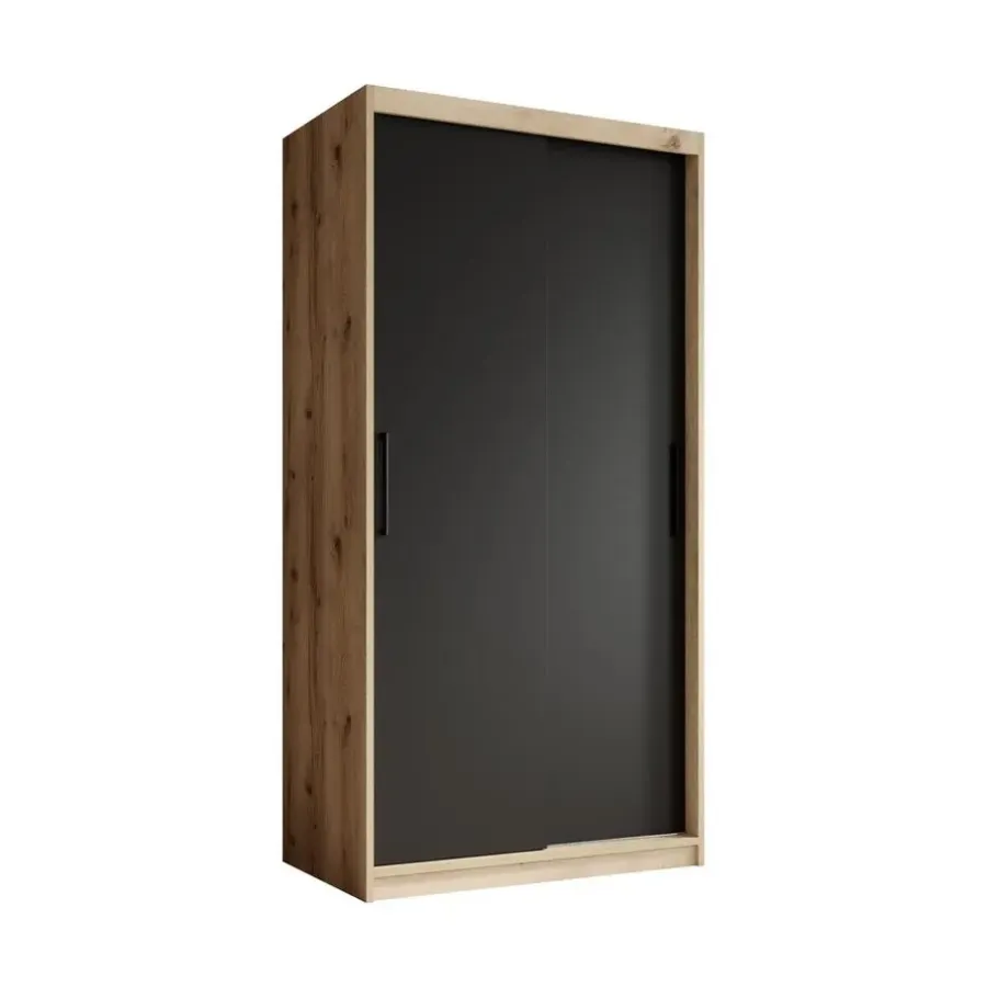 Meubella - Kledingkast Luxor - Zwart - Eiken - 100 cm