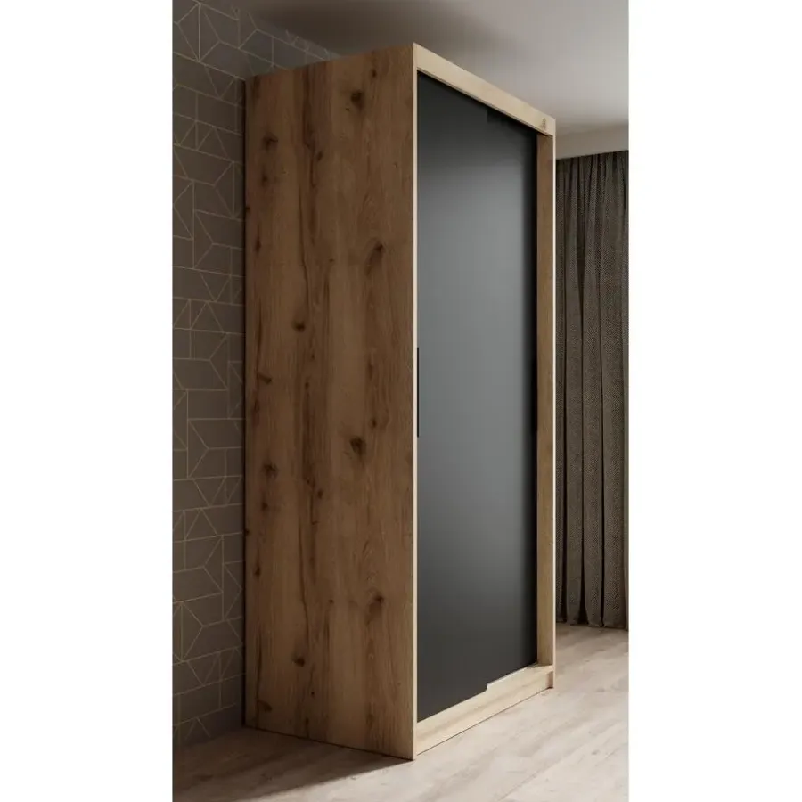 Meubella - Kledingkast Luxor - Zwart - Eiken - 100 cm