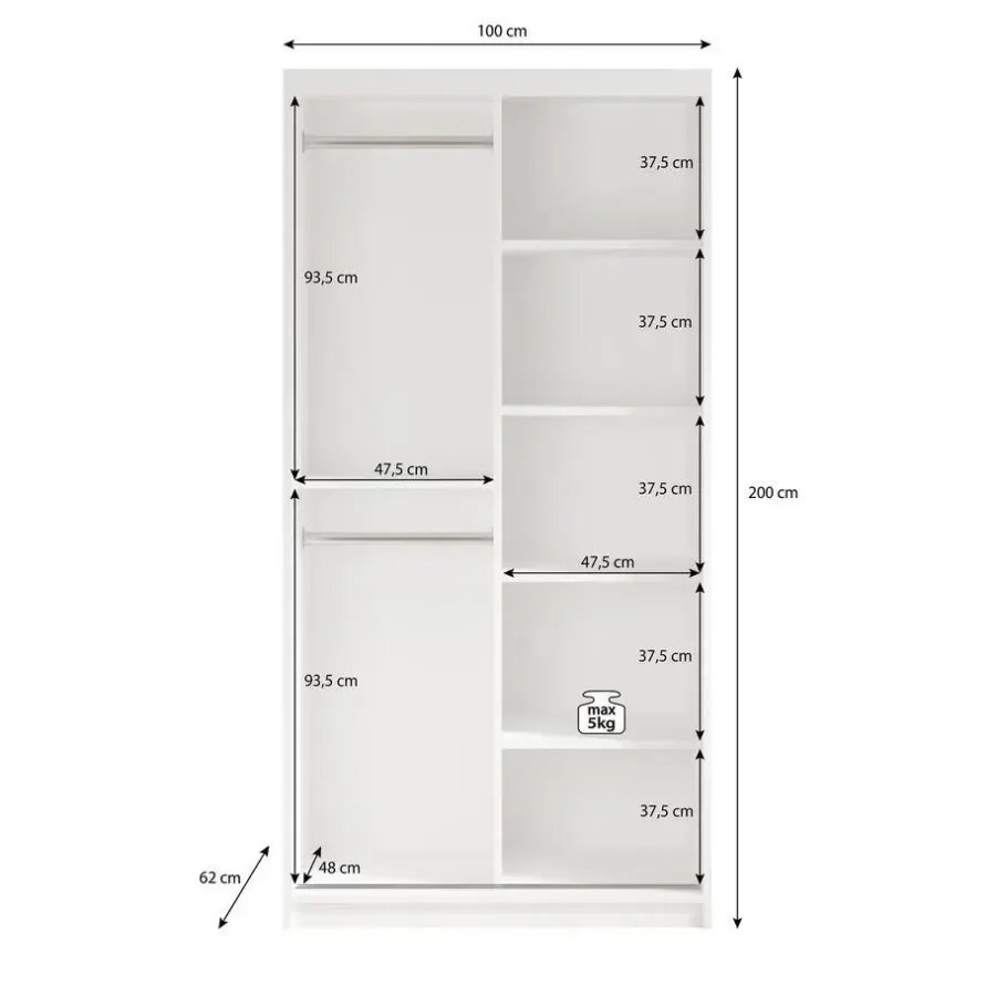 Meubella - Kledingkast Luxor - Zwart - Eiken - 100 cm