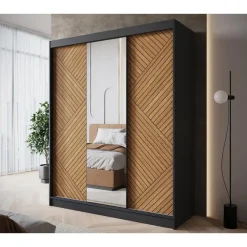 Meubella - Kledingkast Macerata - Zwart - 180 cm - Met spiegel