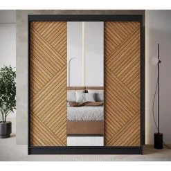 Meubella - Kledingkast Macerata - Zwart - 180 cm - Met spiegel