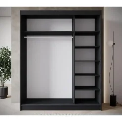 Meubella - Kledingkast Macerata - Zwart - 180 cm - Met spiegel