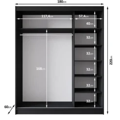 Meubella - Kledingkast Macerata - Zwart - 180 cm - Met spiegel