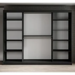 Schuifdeurkasten-Meubella - Kledingkast Malavi 2 - Zwart - 250 cm - Met spiegel