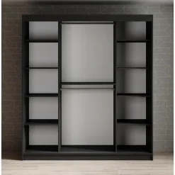 Schuifdeurkasten-Meubella - Kledingkast Malavi 2 - Zwart - 180 cm - Met spiegel