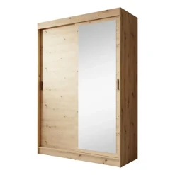 Meubella - Kledingkast Mammock 1 - Eiken - 150 cm - Met spiegel