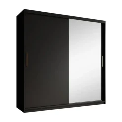 Schuifdeurkasten-Meubella - Kledingkast Mandalin - Zwart - 200 cm - Met spiegel