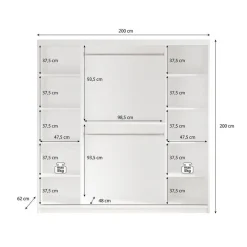 Schuifdeurkasten-Meubella - Kledingkast Mandalin - Zwart - 200 cm - Met spiegel