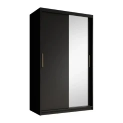 Meubella - Kledingkast Mandalin - Zwart - 120 cm - Met spiegel