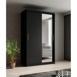 Meubella - Kledingkast Mandalin - Zwart - 120 cm - Met spiegel