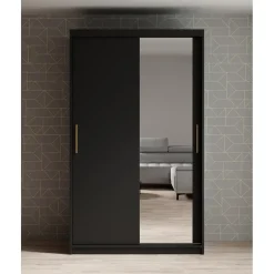 Meubella - Kledingkast Mandalin - Zwart - 120 cm - Met spiegel