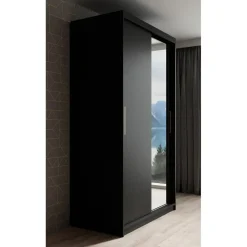 Meubella - Kledingkast Mandalin - Zwart - 120 cm - Met spiegel