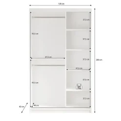 Meubella - Kledingkast Mandalin - Zwart - 120 cm - Met spiegel