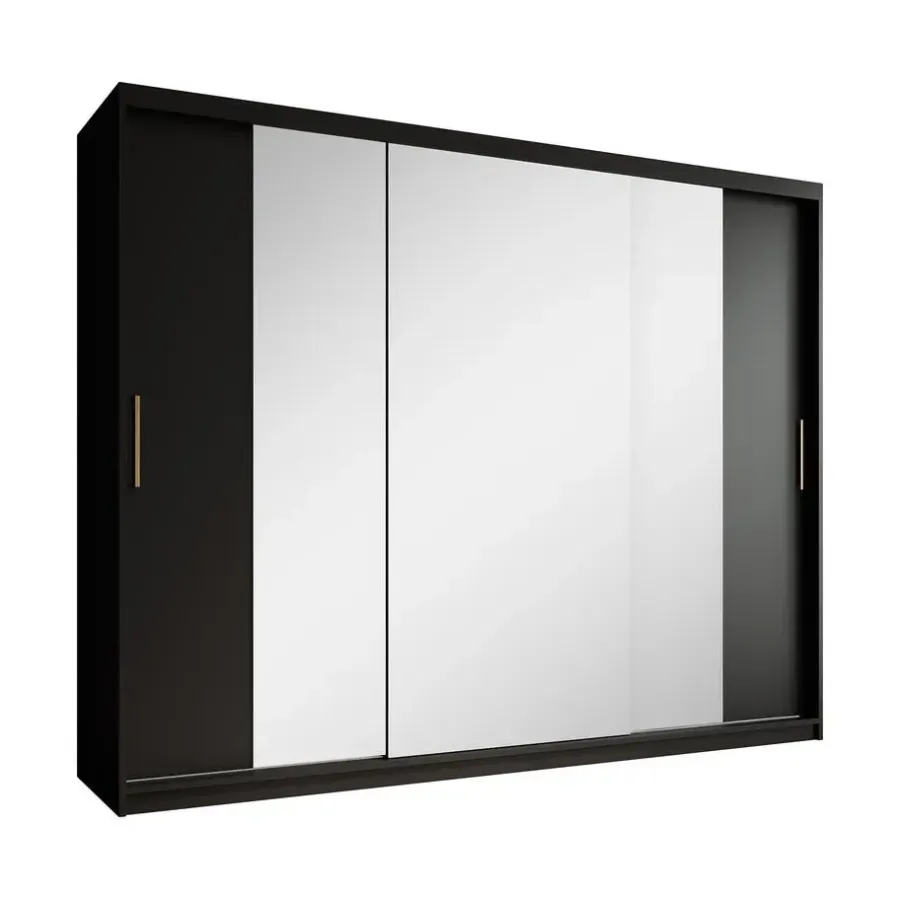 Meubella - Kledingkast Mandalin - Zwart - 250 cm - Met spiegel