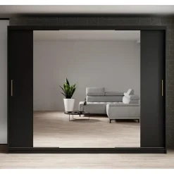 Meubella - Kledingkast Mandalin - Zwart - 250 cm - Met spiegel
