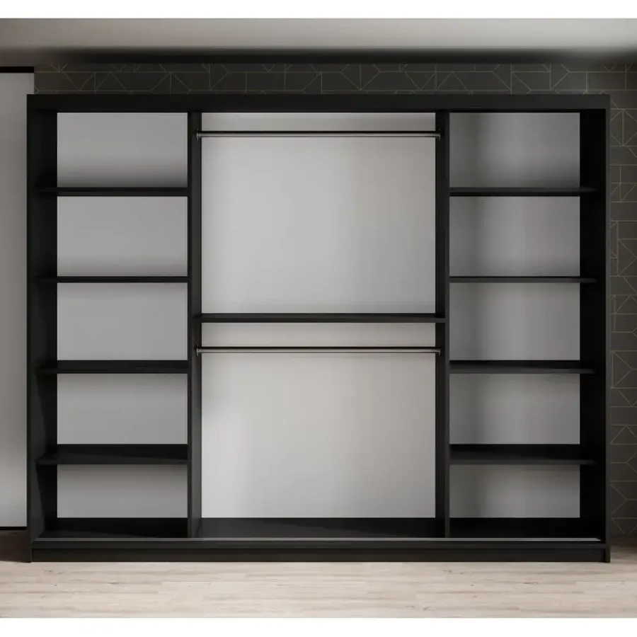 Meubella - Kledingkast Mandalin - Zwart - 250 cm - Met spiegel