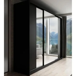 Meubella - Kledingkast Mandalin - Zwart - 250 cm - Met spiegel