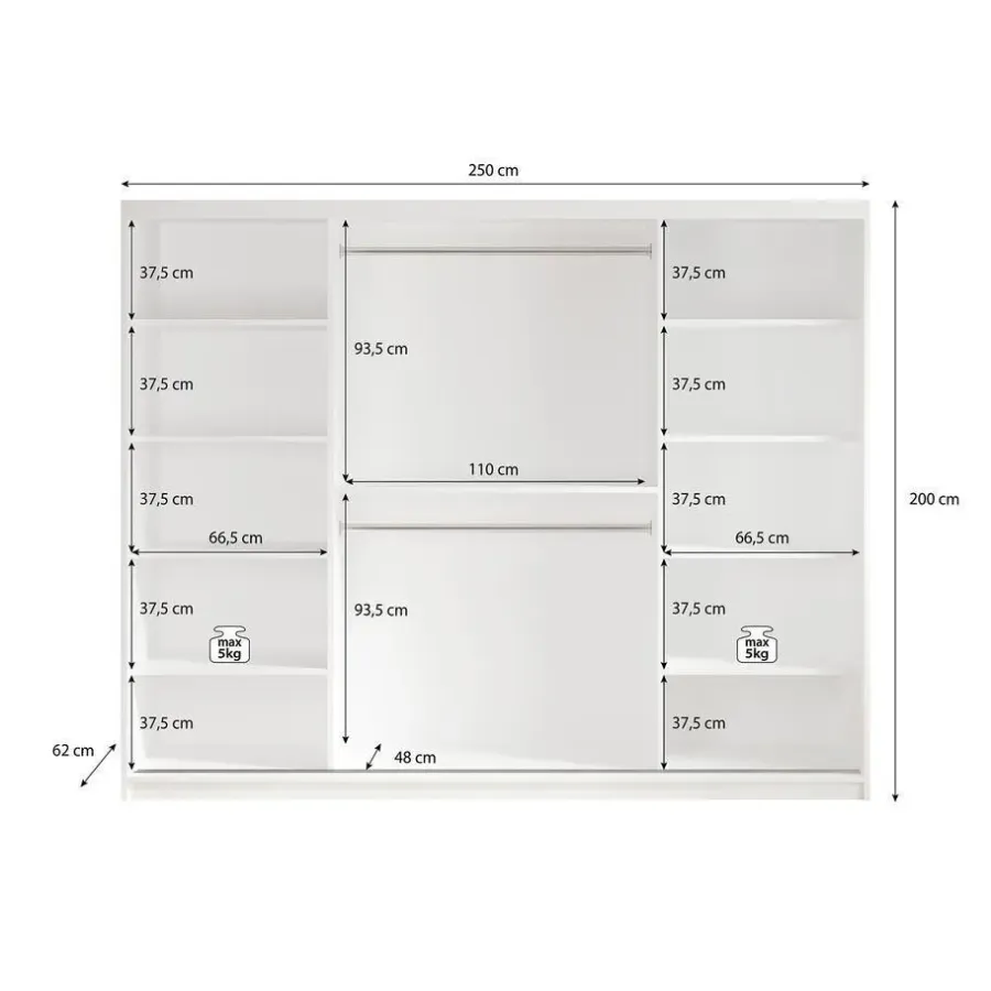 Meubella - Kledingkast Mandalin - Zwart - 250 cm - Met spiegel