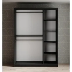 Schuifdeurkasten-Meubella - Kledingkast Mandalin - Zwart - 150 cm