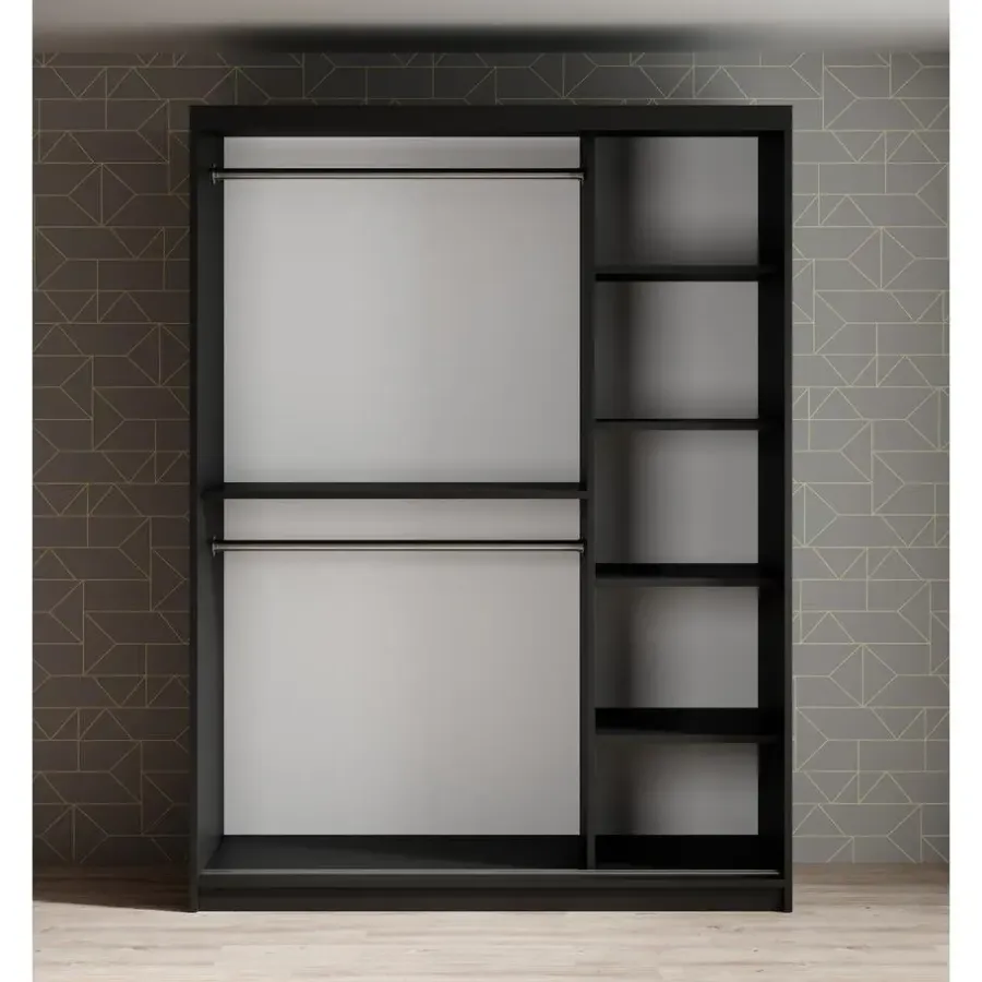 Schuifdeurkasten-Meubella - Kledingkast Mandalin - Zwart - 150 cm