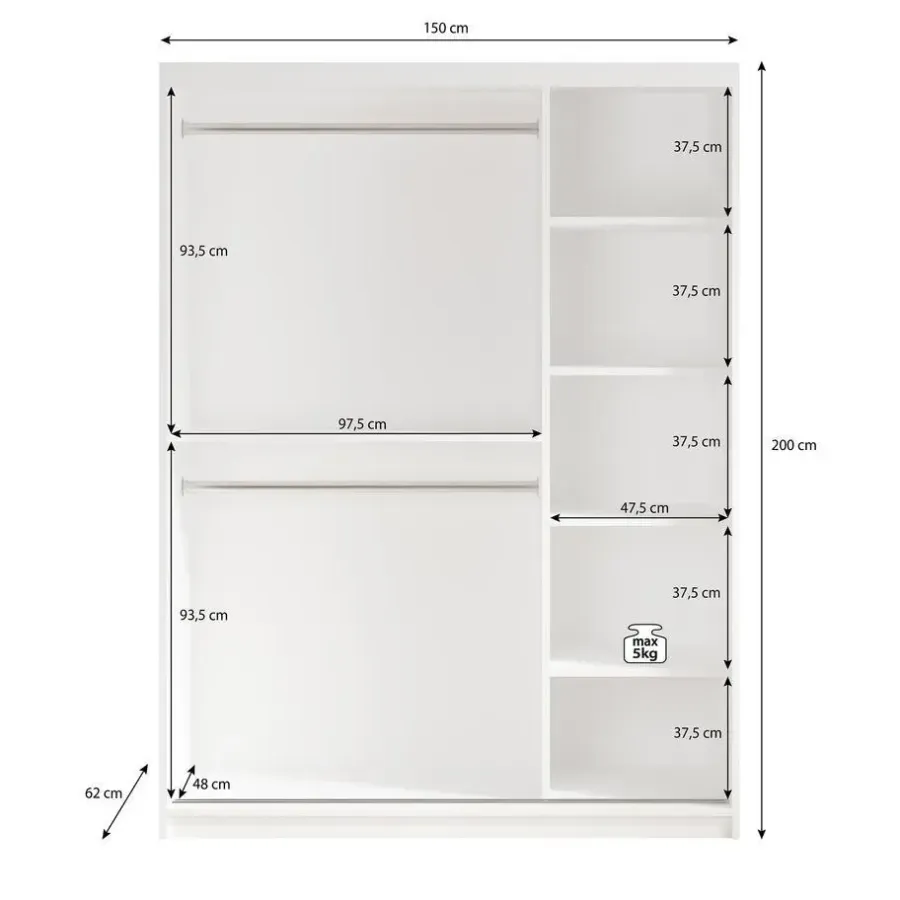Schuifdeurkasten-Meubella - Kledingkast Mandalin - Zwart - 150 cm