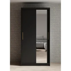 Meubella - Kledingkast Mandalin - Zwart - 100 cm - Met spiegel