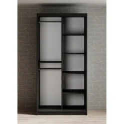 Meubella - Kledingkast Mandalin - Zwart - 100 cm - Met spiegel
