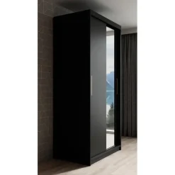 Meubella - Kledingkast Mandalin - Zwart - 100 cm - Met spiegel