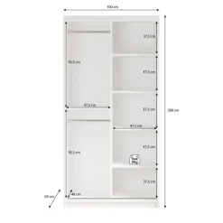 Meubella - Kledingkast Mandalin - Zwart - 100 cm - Met spiegel