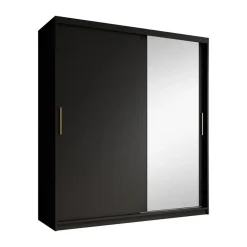 Meubella - Kledingkast Mandalin - Zwart - 180 cm - Met spiegel