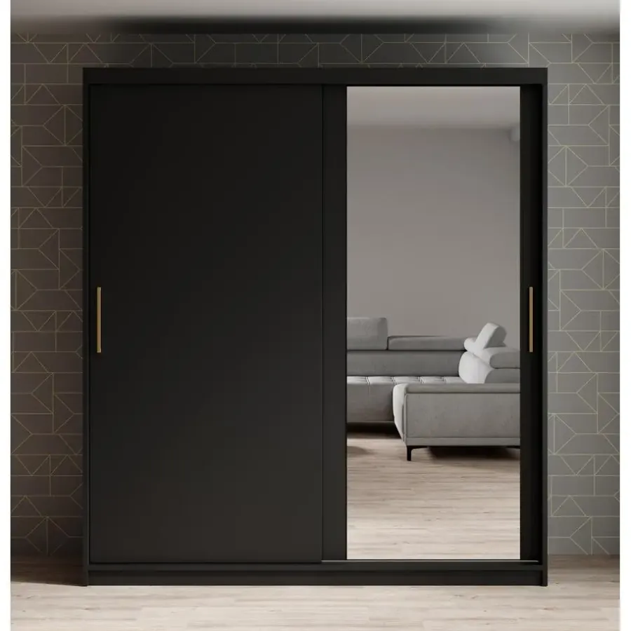 Meubella - Kledingkast Mandalin - Zwart - 180 cm - Met spiegel