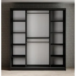 Meubella - Kledingkast Mandalin - Zwart - 180 cm - Met spiegel