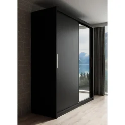 Meubella - Kledingkast Mandalin - Zwart - 180 cm - Met spiegel