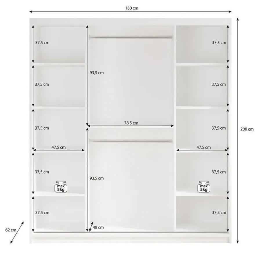 Meubella - Kledingkast Mandalin - Zwart - 180 cm - Met spiegel